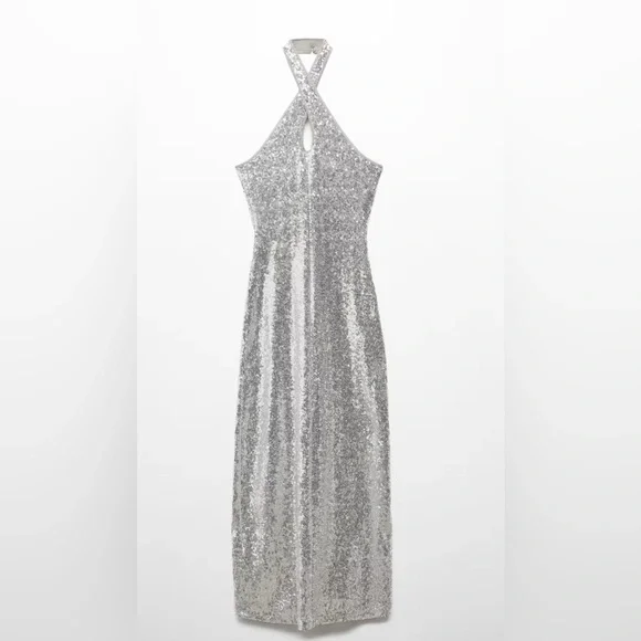 Mango Silver Sequin Halter Dress - Picture 5 of 6